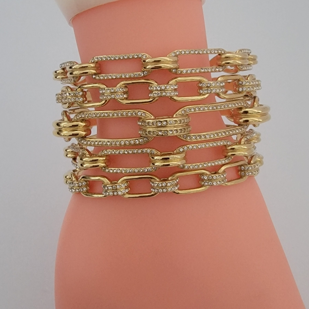 Michael Kors Iconic Links Gold-tone Cuff Crystal  Bracelet